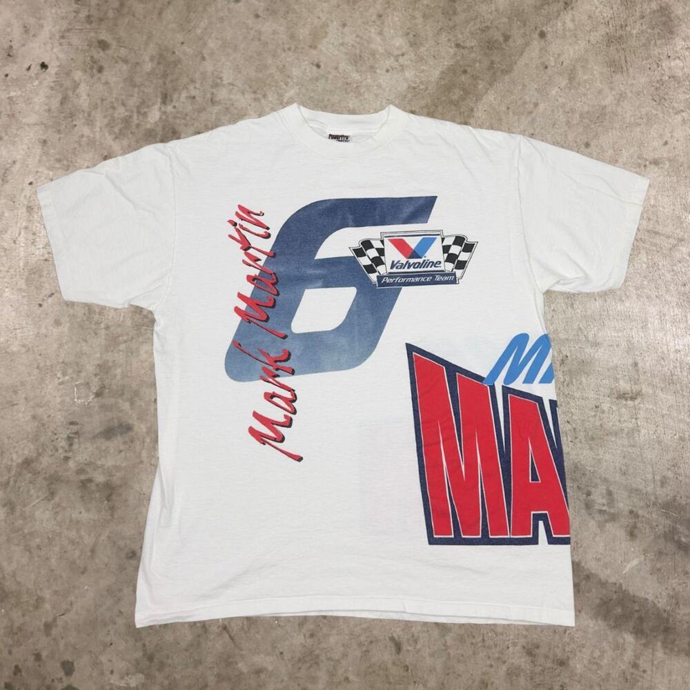VTG 90s Mark Martin #6 Valvoline Racing Nascar T-Shirt Tee Top White Men Size XL